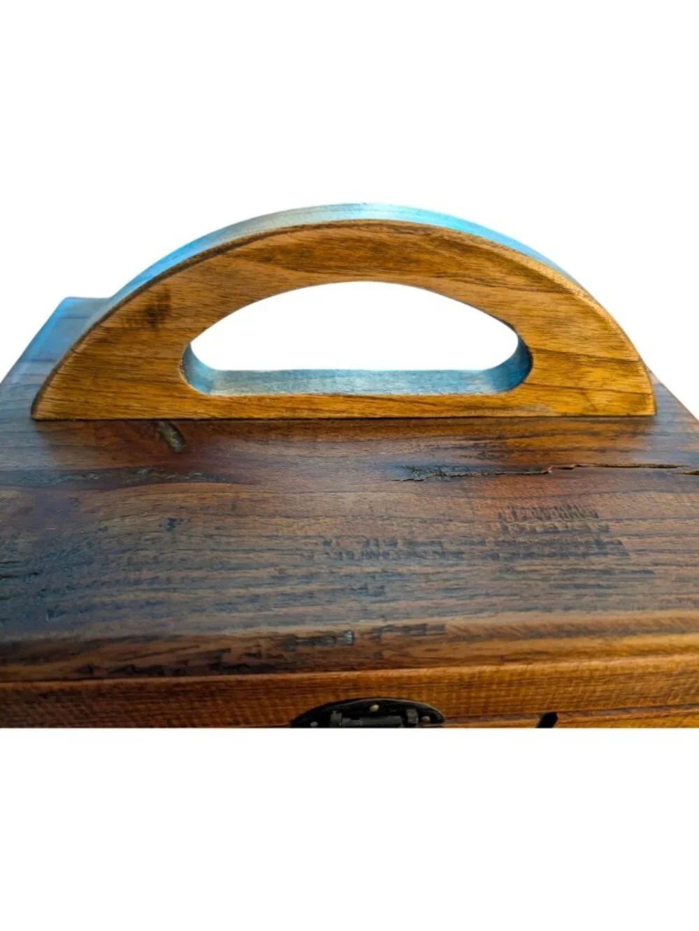 Wooden Handled Decorative Storage Box With Latch By Pier 1 - Rustic Brown Finish